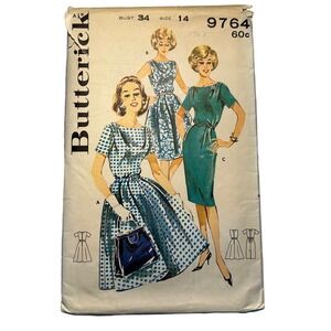 Butterick Vintage 1960's Pattern #9764 Shallow Neck Dress Size 14‎